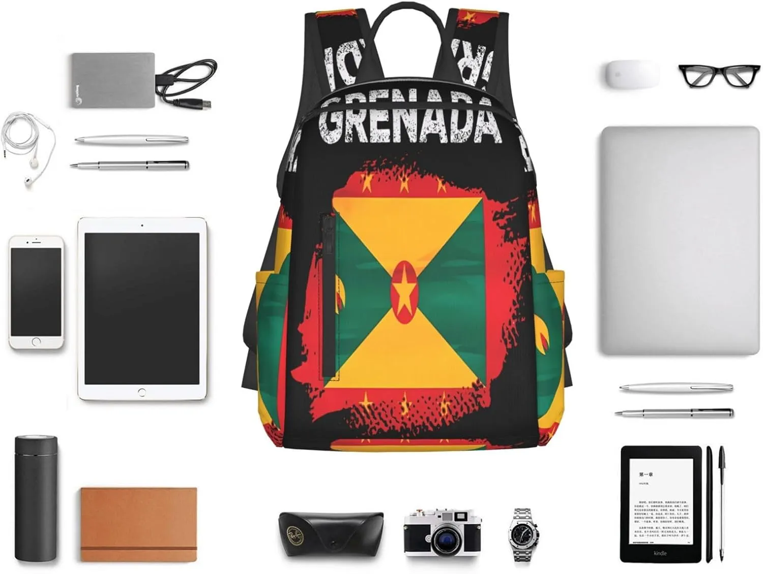 Grenada Flag Grenadian Proud Roots Casual Backpacks Large Capacity Laptop Backpack Sports Fitness Rucksack Travel Carry-On Daypack Work Bag for Outdoor Camping