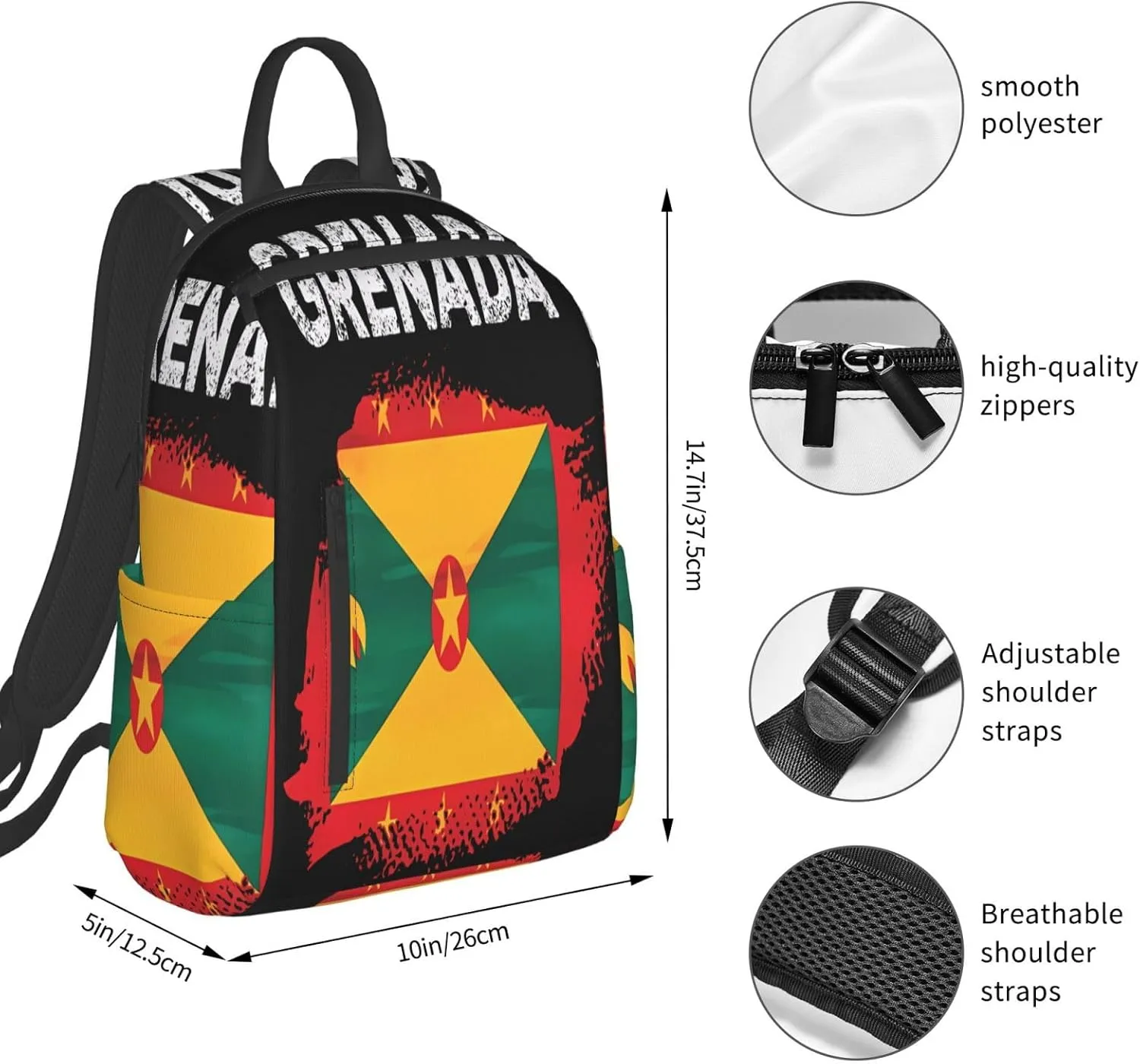 Grenada Flag Grenadian Proud Roots Casual Backpacks Large Capacity Laptop Backpack Sports Fitness Rucksack Travel Carry-On Daypack Work Bag for Outdoor Camping