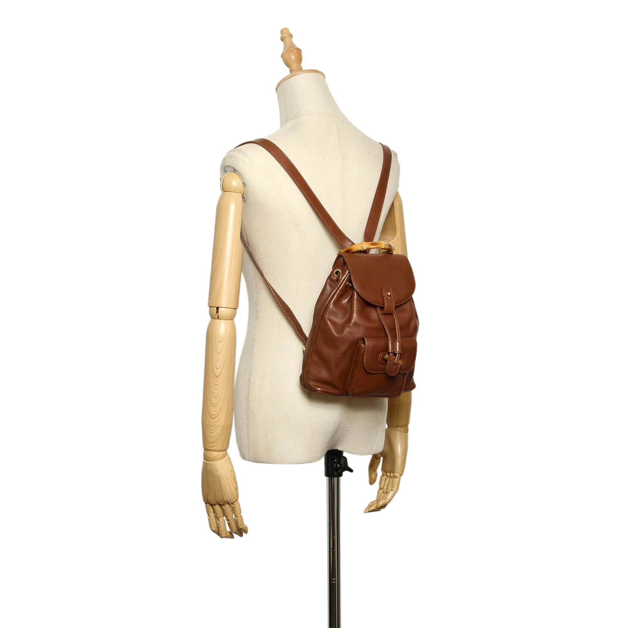 Gucci Bamboo Drawstring Leather Backpack (SHG-22401)