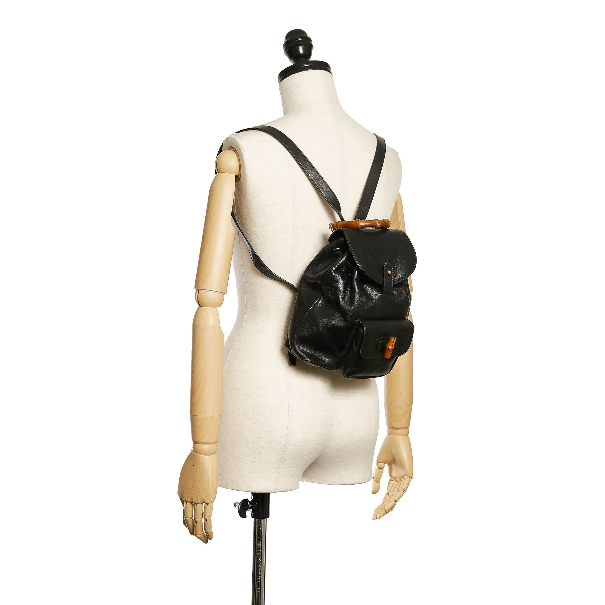 Gucci Bamboo Drawstring Leather Backpack (SHG-29292)