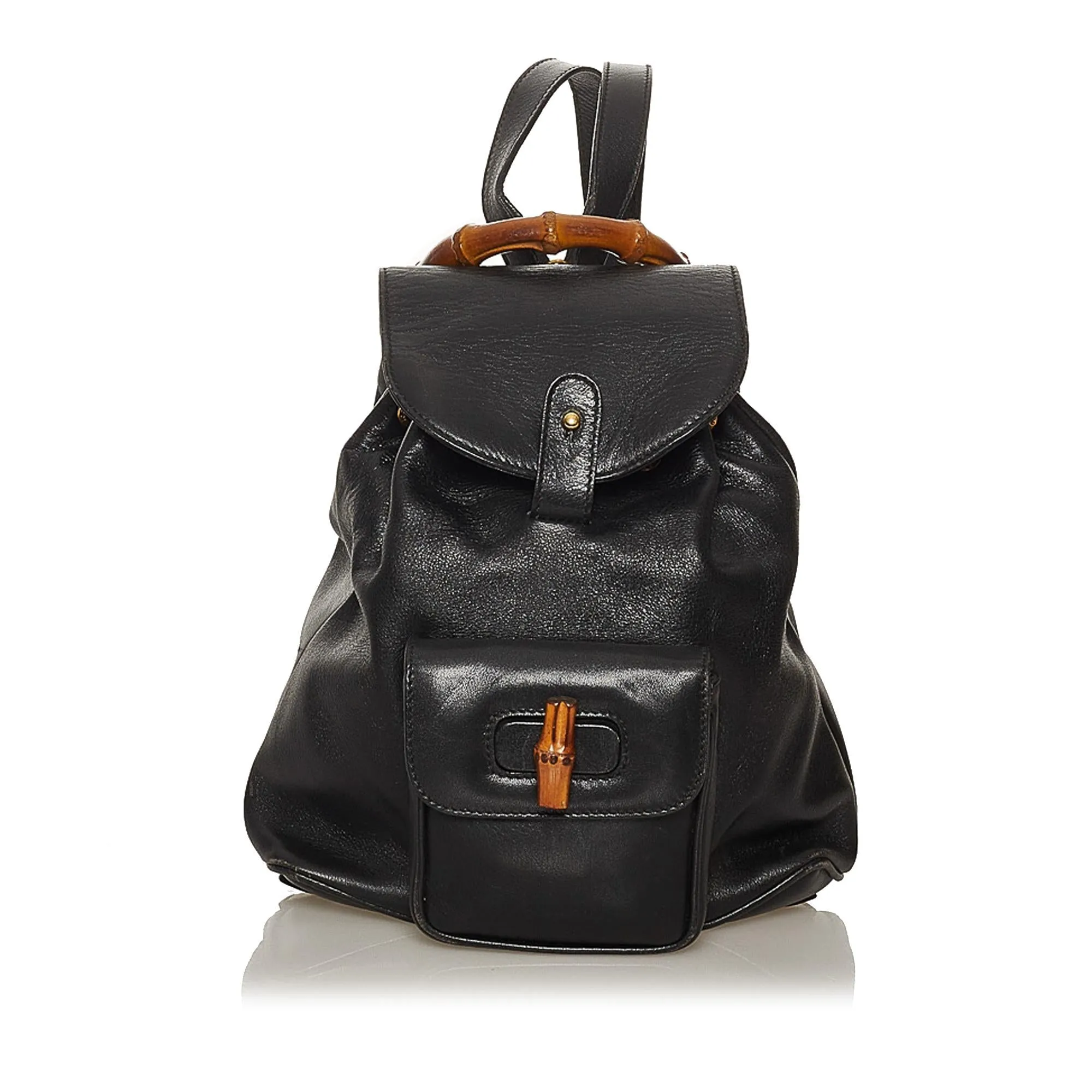 Gucci Bamboo Drawstring Leather Backpack (SHG-29292)