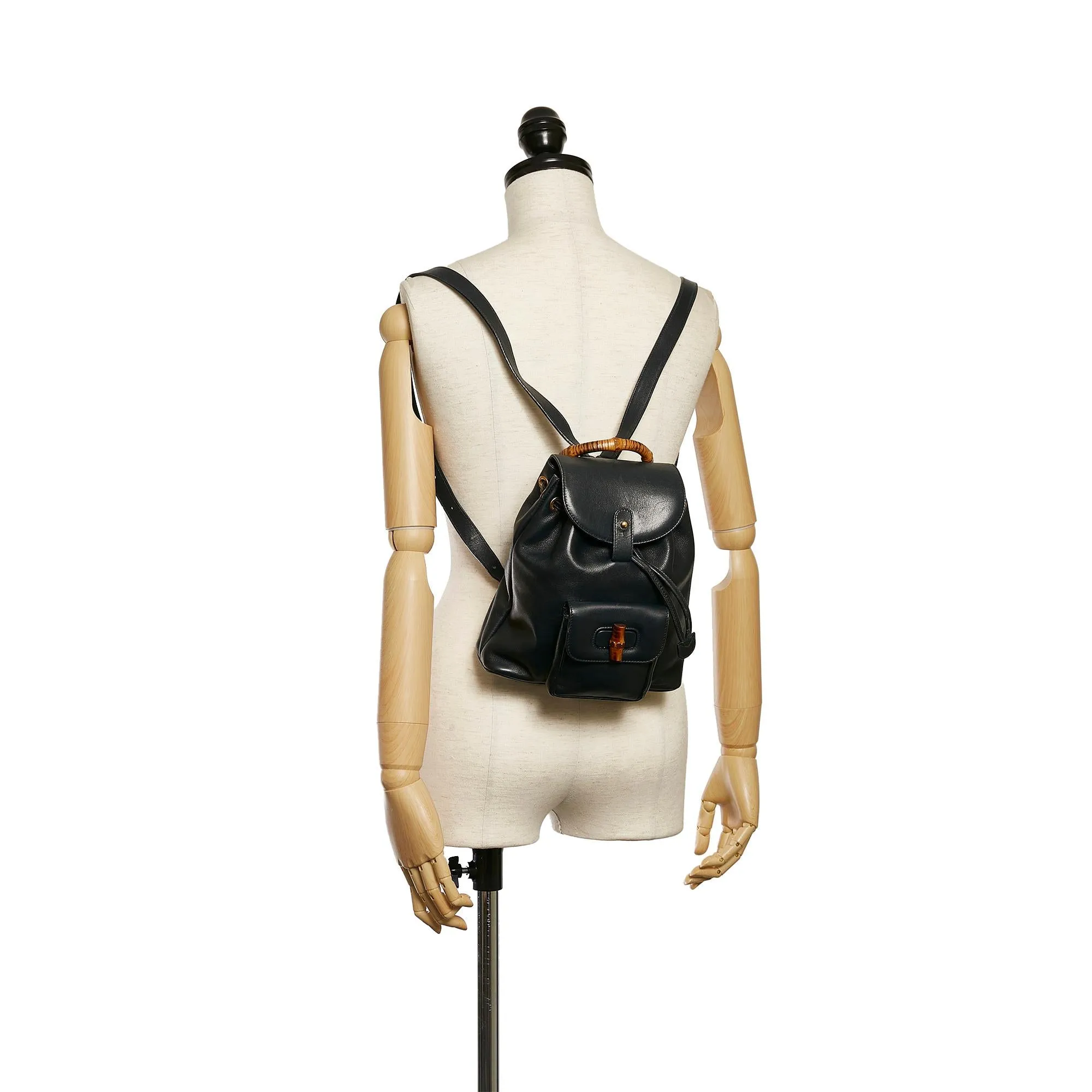 Gucci Bamboo Drawstring Leather Backpack (SHG-34142)