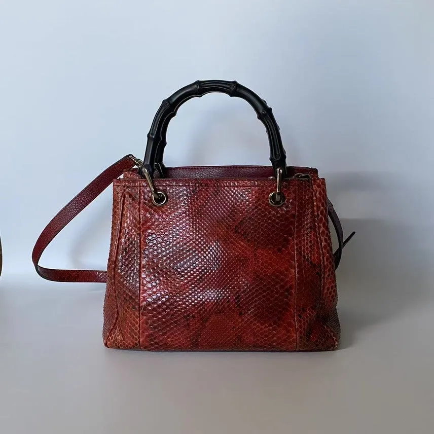 Gucci Bamboo Python Red Top Handle Bag