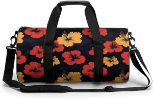 Gym Bag 17in for Men Women, Waterproof Foldable Sports Organizer, Durable Workout Travel Duffle Bag, Exotic Hibiscus Shadows-154