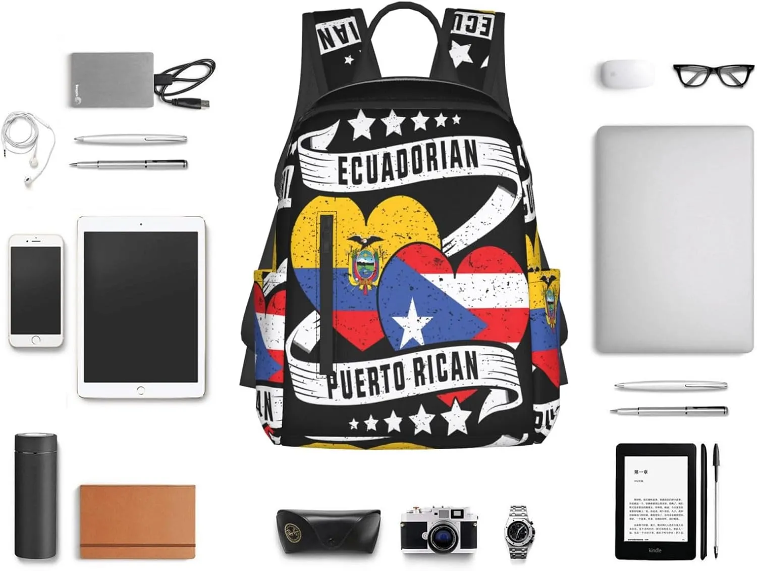 Half Ecuadorian Half Puerto Rican Casual Backpacks Large Capacity Laptop Backpack Sports Fitness Rucksack Travel Carry-On Daypack Work Bag for Outdoor Camping
