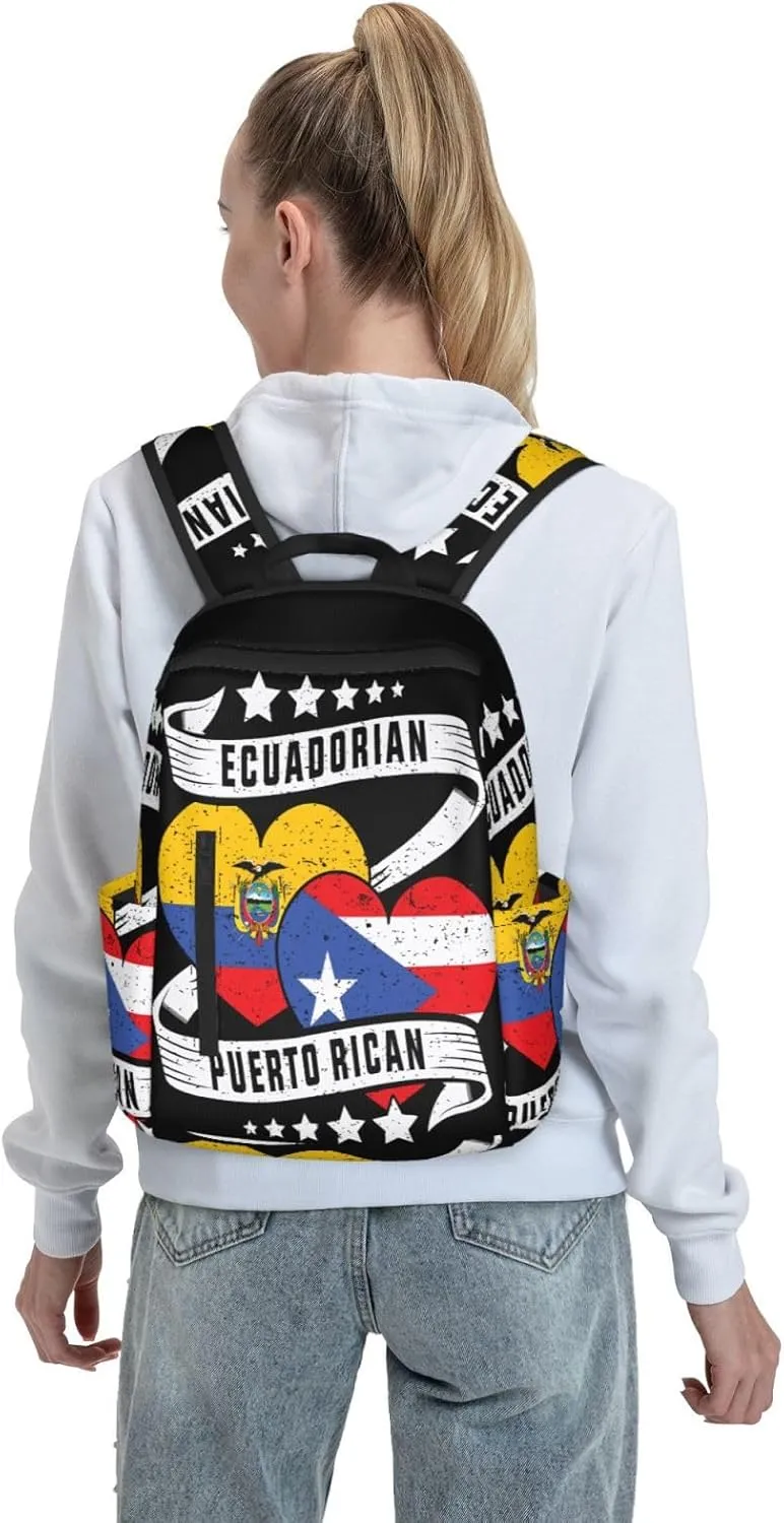 Half Ecuadorian Half Puerto Rican Casual Backpacks Large Capacity Laptop Backpack Sports Fitness Rucksack Travel Carry-On Daypack Work Bag for Outdoor Camping