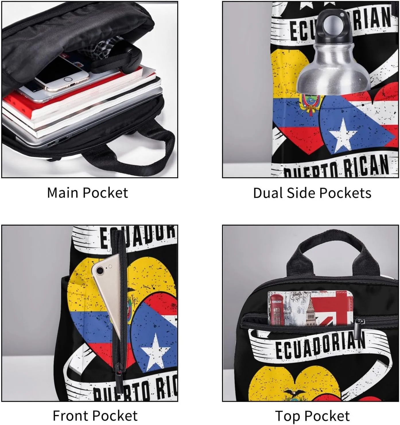 Half Ecuadorian Half Puerto Rican Casual Backpacks Large Capacity Laptop Backpack Sports Fitness Rucksack Travel Carry-On Daypack Work Bag for Outdoor Camping