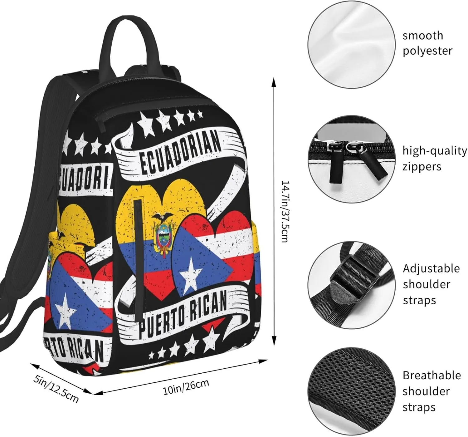 Half Ecuadorian Half Puerto Rican Casual Backpacks Large Capacity Laptop Backpack Sports Fitness Rucksack Travel Carry-On Daypack Work Bag for Outdoor Camping