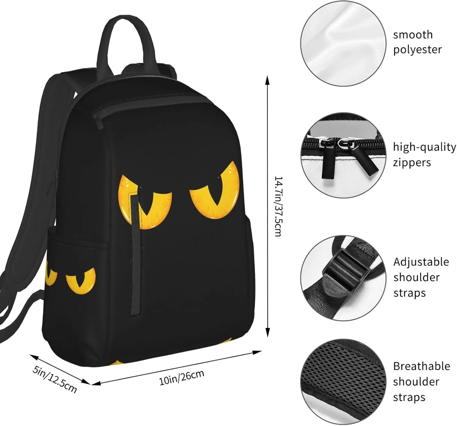 Halloween Scary Eyes Casual Backpacks Large Capacity Laptop Backpack Sports Rucksack Travel Daypack Adjustable Shoulder Strap Work Bag for Outdoor Camping