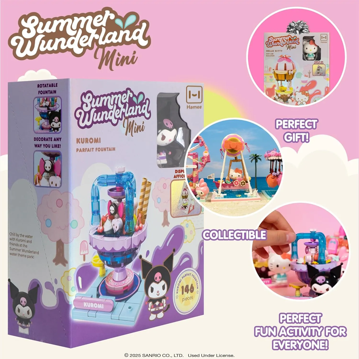 Hamee Sanrio Hello Kitty and Friends ‘Summer Wunderland Mini’ Cute Water Theme Park Building Block Set Birthday Gift, Party Favor, Stress Relief, Collectible Toy, Sanrio Fan, Relaxation – Kuromi