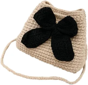 Handmade Knitted Cute Bow Handbag Shoulder Bag for Women Lace Crossbody Bag Wallet Bosom Friend Gifts (black 1)