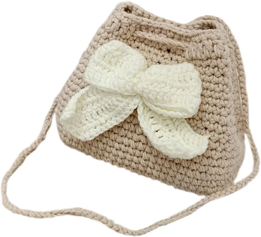 Handmade Knitted Cute Bow Handbag Shoulder Bag for Women Lace Crossbody Bag Wallet Bosom Friend Gifts (white)