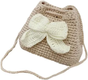Handmade Knitted Cute Bow Handbag Shoulder Bag for Women Lace Crossbody Bag Wallet Bosom Friend Gifts (white)