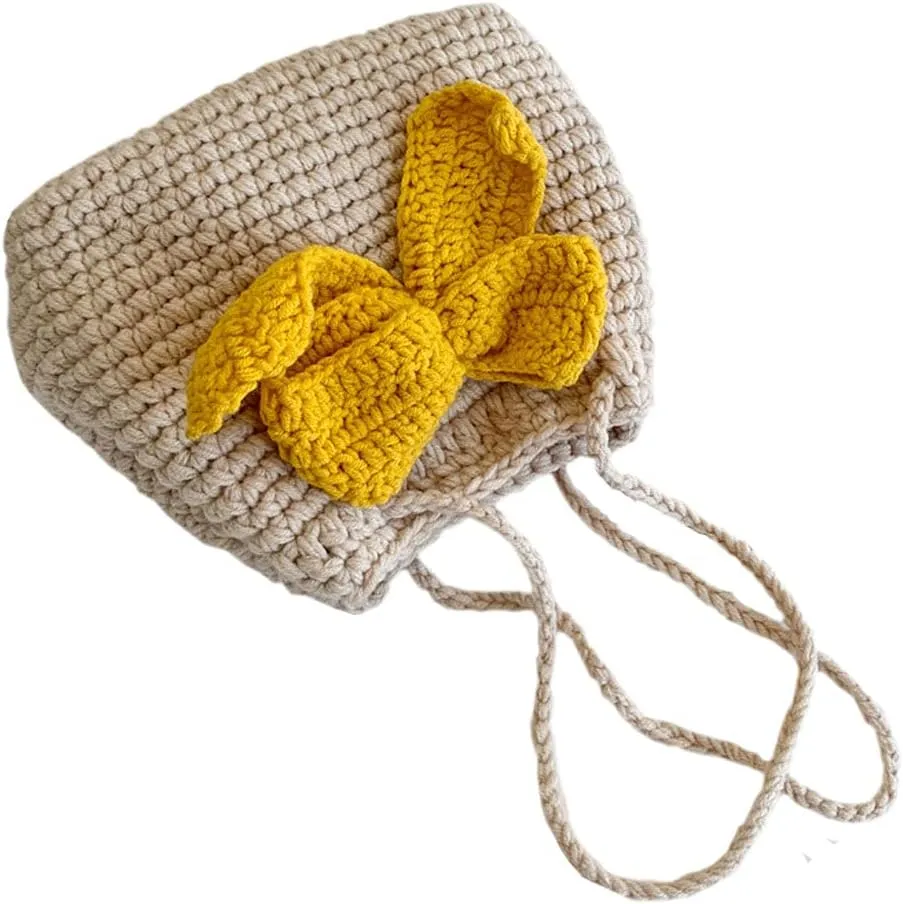 Handmade Knitted Cute Bow Handbag Shoulder Bag for Women Lace Crossbody Bag Wallet Bosom Friend Gifts (yellow)