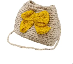 Handmade Knitted Cute Bow Handbag Shoulder Bag for Women Lace Crossbody Bag Wallet Bosom Friend Gifts (yellow)