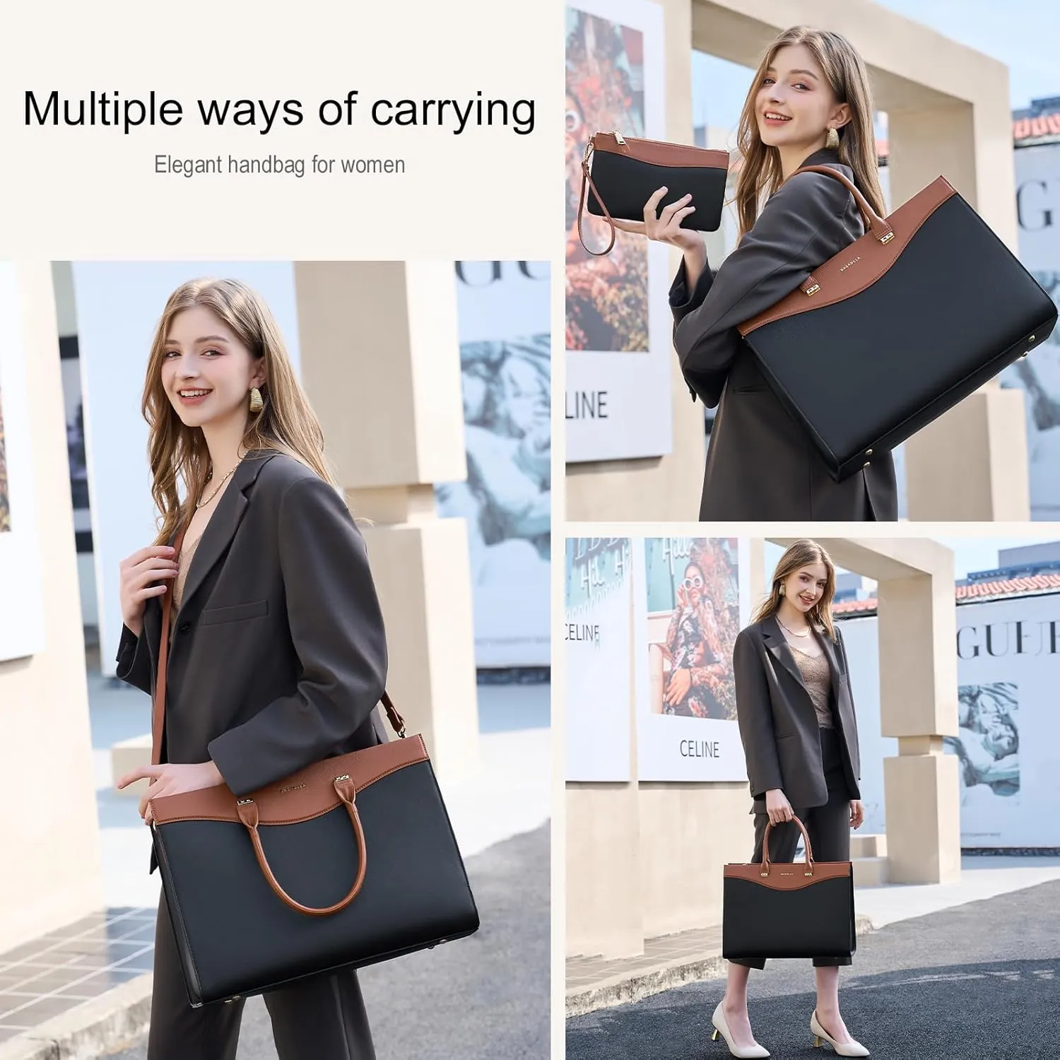 Handmade Luxury Vegan Leather Briefcase Handbags for Women, Large 16 inch Laptop Purse Waterproof Bags for Ladies