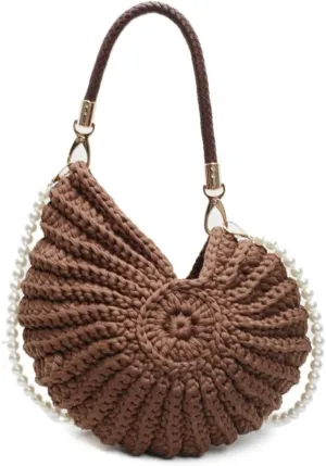 Handwoven Seashell Hobo Bags Women Crochet Summer Beach Bag Boho Knitted Evening Clutch Purses Hobo Crossbody Shoulder Bag