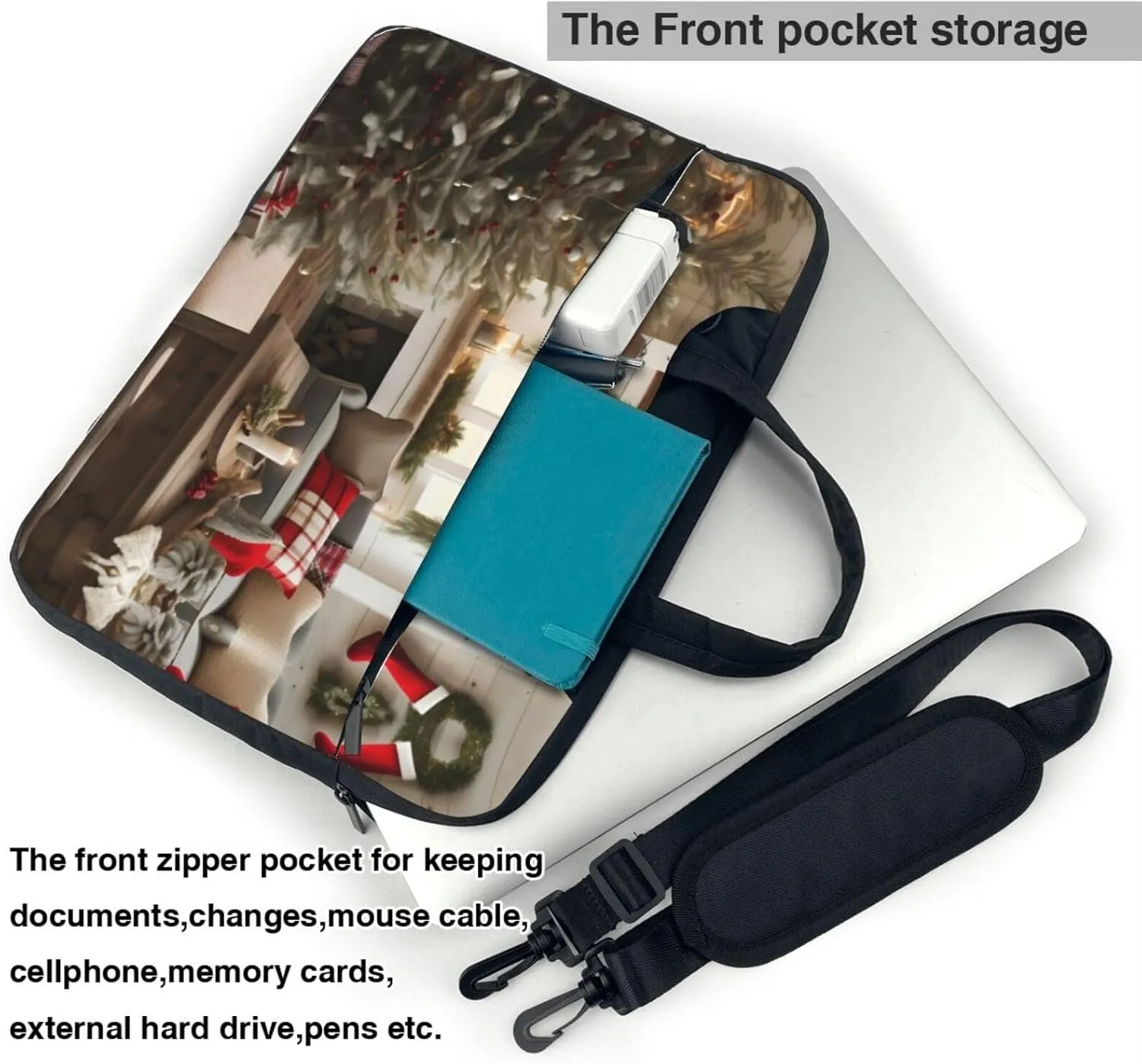 Happy Camper Green Print Notebook Computer Protective Carrying Cover With Pocket,13 Inch Laptop Shoulder Bag