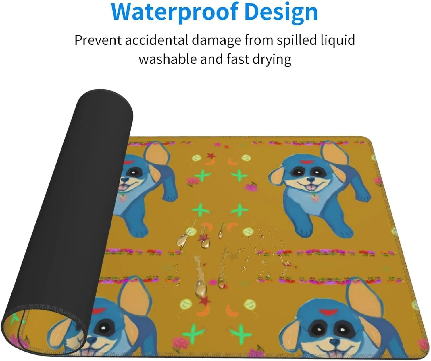 Happy Cartoon Dog Non-Slip Desk Pad,Mouse Pad,Waterproof PVC Desk Table Protector, Easy Clean Laptop Desk Writing Mat for Office Work/Home/Decor