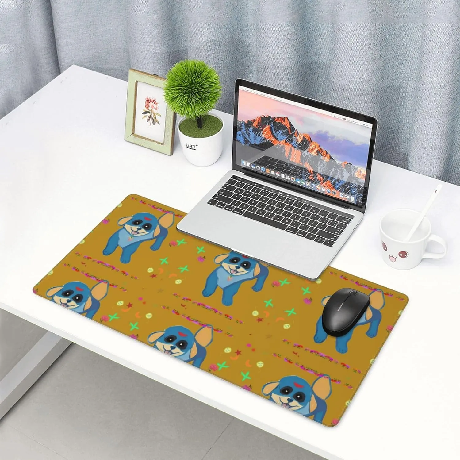 Happy Cartoon Dog Non-Slip Desk Pad,Mouse Pad,Waterproof PVC Desk Table Protector, Easy Clean Laptop Desk Writing Mat for Office Work/Home/Decor