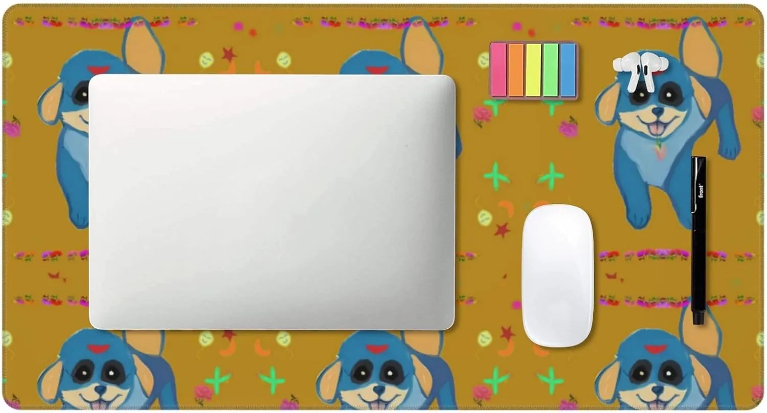Happy Cartoon Dog Non-Slip Desk Pad,Mouse Pad,Waterproof PVC Desk Table Protector, Easy Clean Laptop Desk Writing Mat for Office Work/Home/Decor