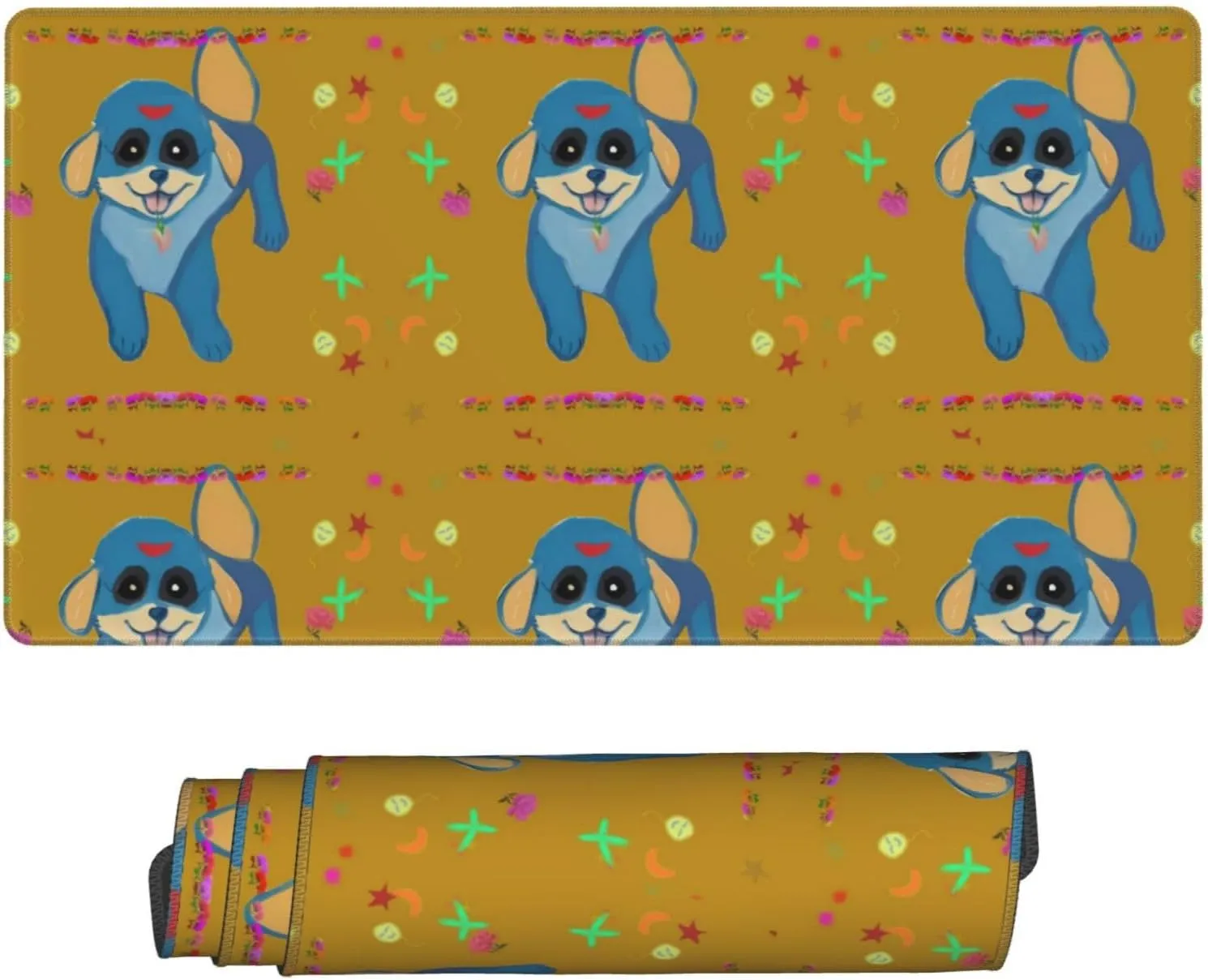 Happy Cartoon Dog Non-Slip Desk Pad,Mouse Pad,Waterproof PVC Desk Table Protector, Easy Clean Laptop Desk Writing Mat for Office Work/Home/Decor