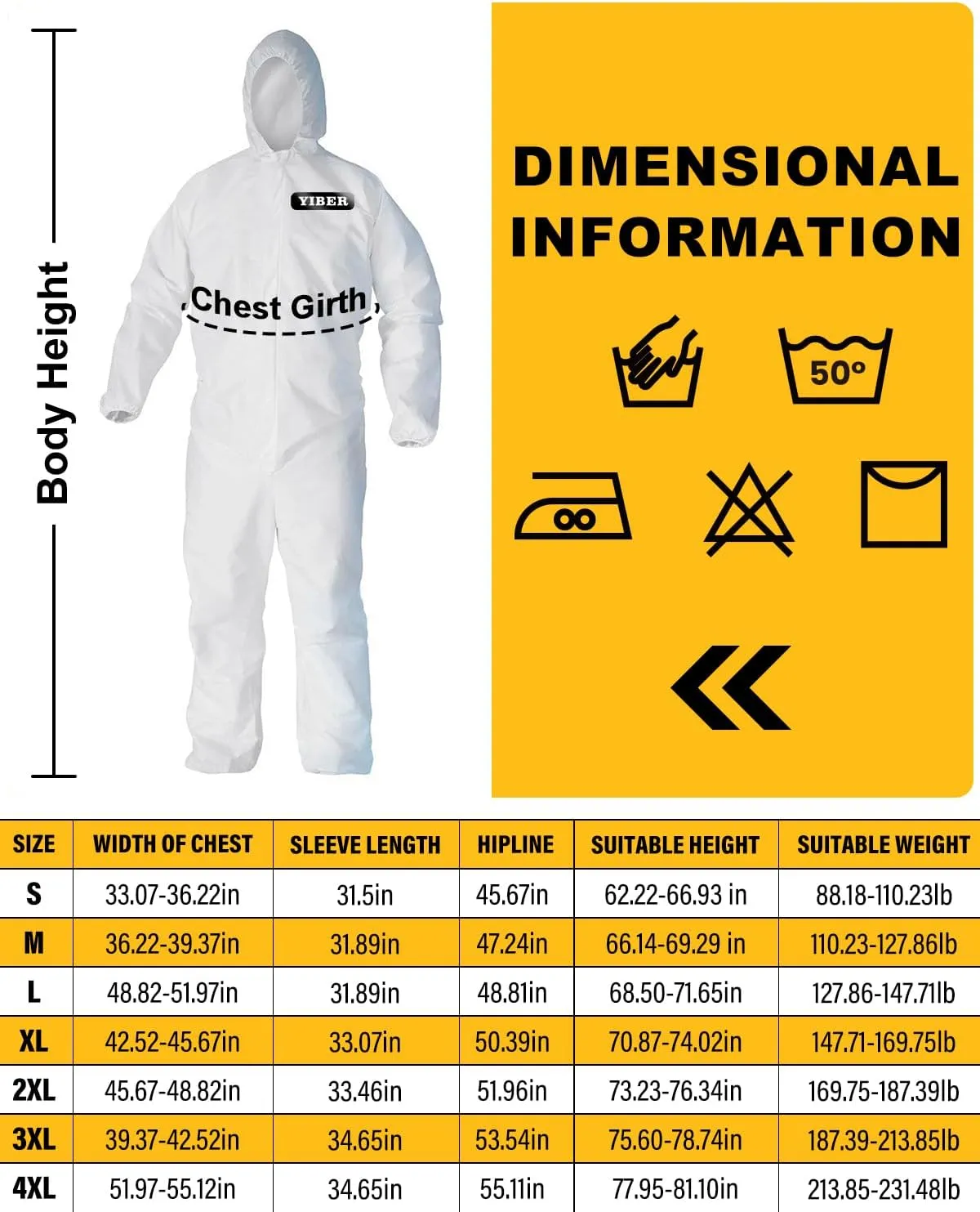Hazmat Suit Disposable Coverall | Full Body Painters Suit in 7 Sizes with Multiple Specifications for Men & Women - Large, White, 2