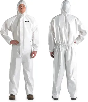 Hazmat Suit Disposable Coverall | Heavy Duty Full Body Paint Coverall & Suit in 7 Sizes with Multiple Specifications for Men & Women With Hood - Breathable & Water Resistant - Large, White, 25