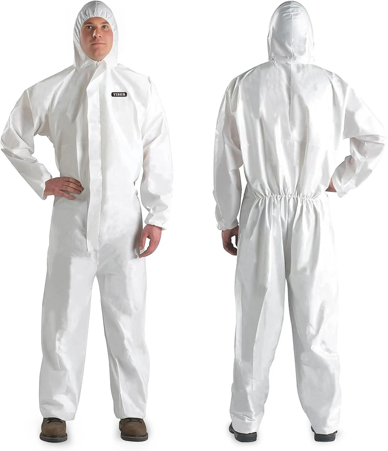 Hazmat Suit Disposable Coverall | Heavy Duty Full Body Paint Coverall & Suit in 7 Sizes with Multiple Specifications for Men & Women With Hood - Breathable & Water Resistant - Large, White, 25