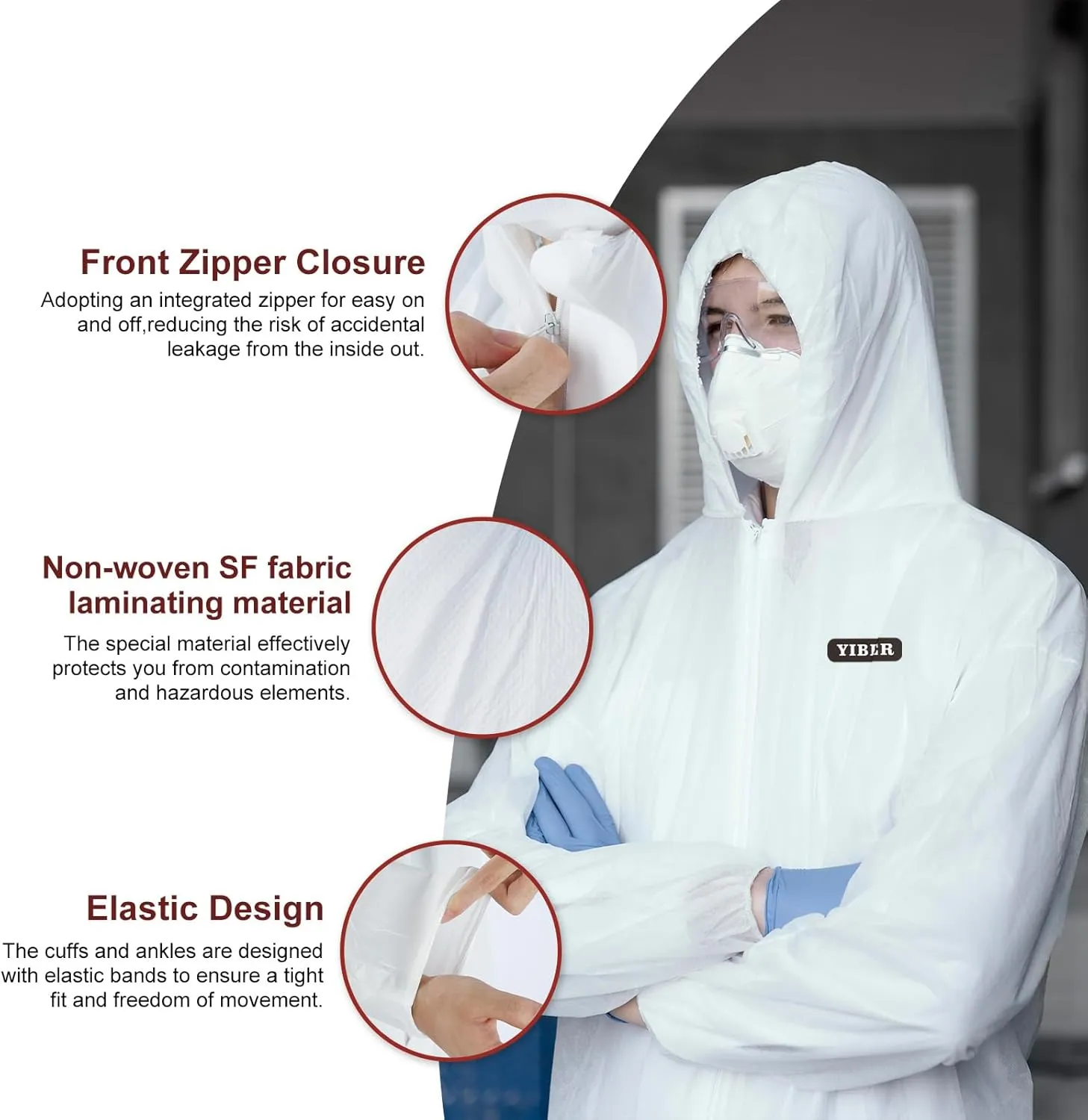 Hazmat Suit Disposable Coverall | Heavy Duty Full Body Paint Coverall & Suit in 7 Sizes with Multiple Specifications for Men & Women With Hood - Breathable & Water Resistant - Large, White, 25