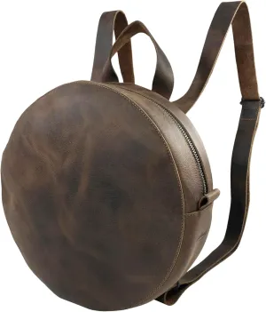 Heather's, Circular Backpack with Adjustable Straps, Travel Accessory, Casual Daypack, Full Grain Leather, Handmade, Bourbon Brown
