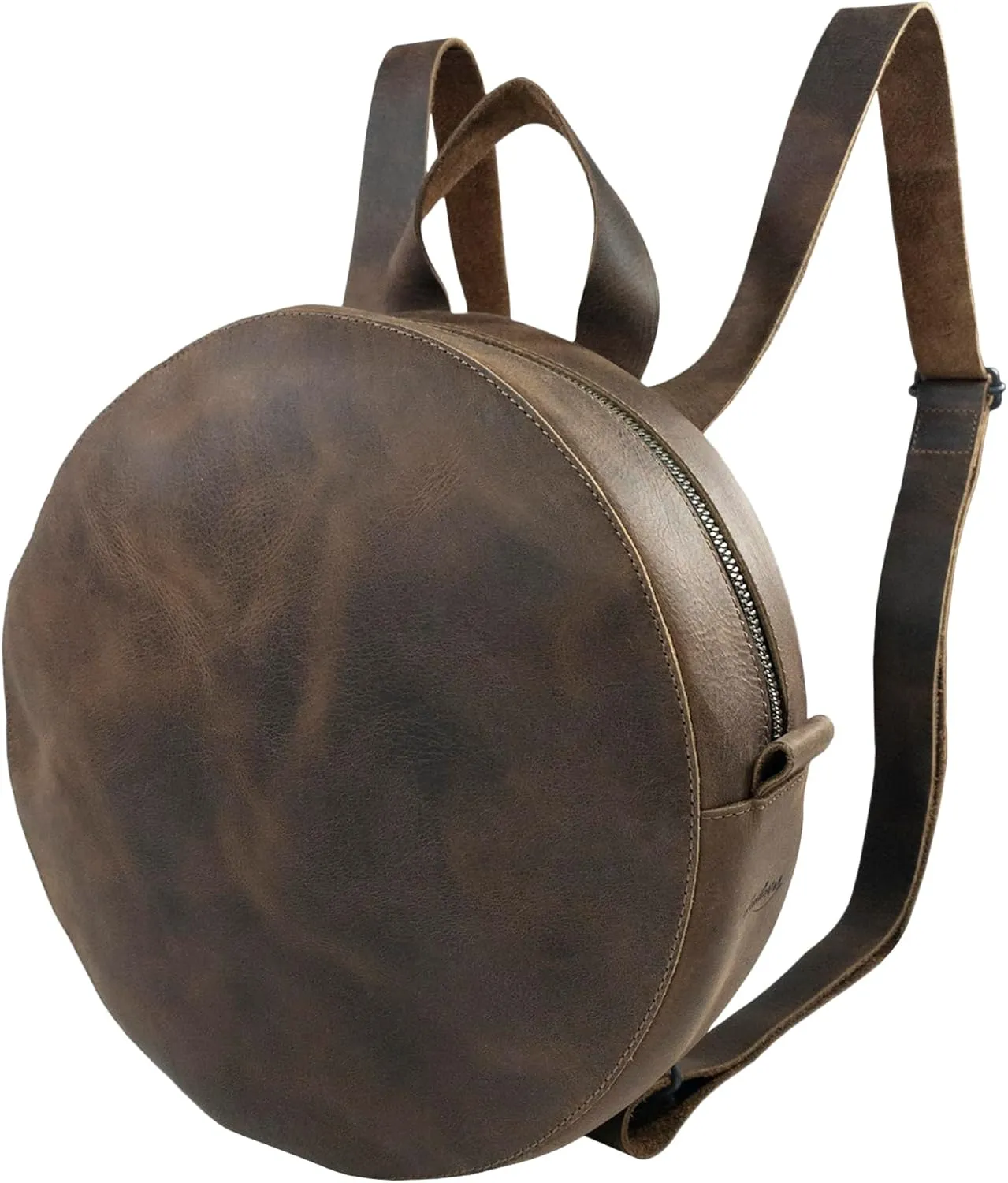 Heather's, Circular Backpack with Adjustable Straps, Travel Accessory, Casual Daypack, Full Grain Leather, Handmade, Bourbon Brown