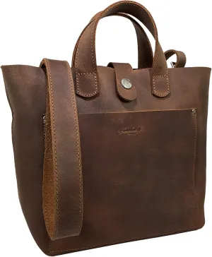 Heather's, Crossbody Tote Bag with Pouch, Rustic Handbag, Classy Purse, Vintage Style Shoulder Case, Travel and Shopping, Full Grain Leather, Handmade, Bourbon Brown