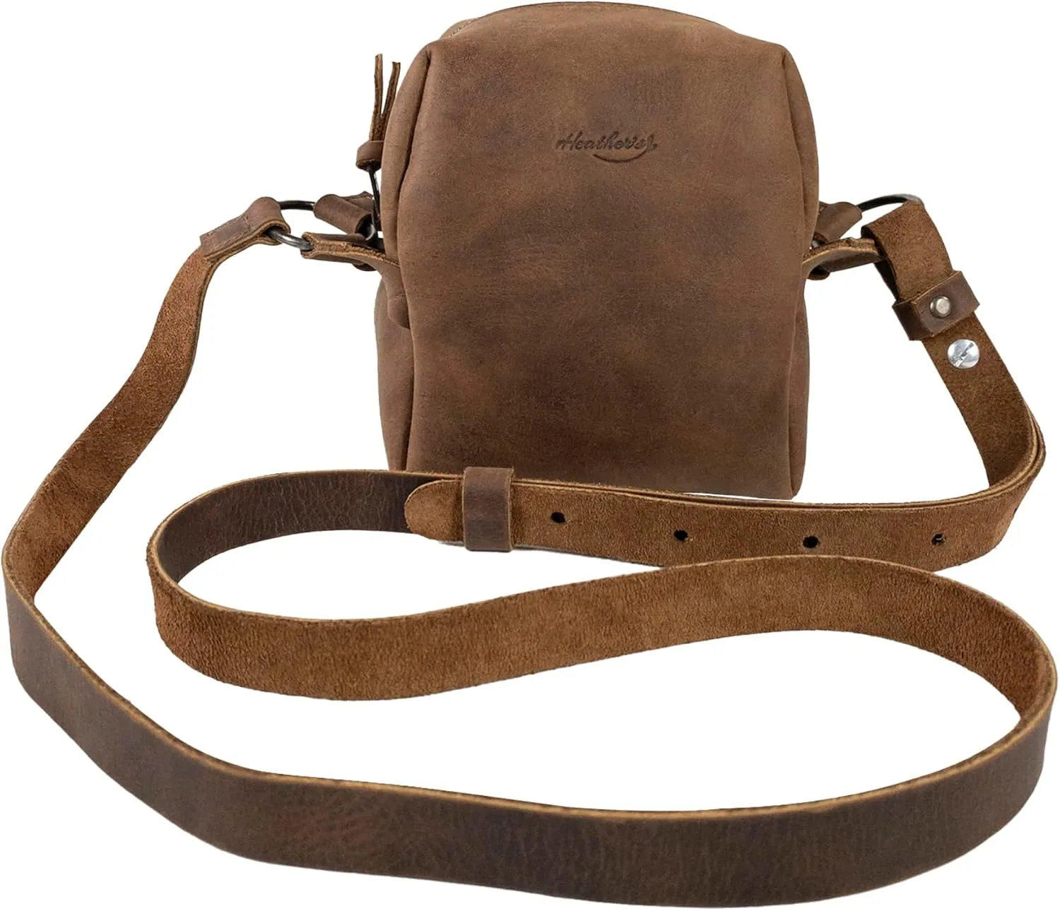 Heather's, Cube Shape Bag with Adjustable Shoulder Strap, Rustic Satchel, Handbag, Purse, Full Grain Leather, Handmade, Bourbon Brown