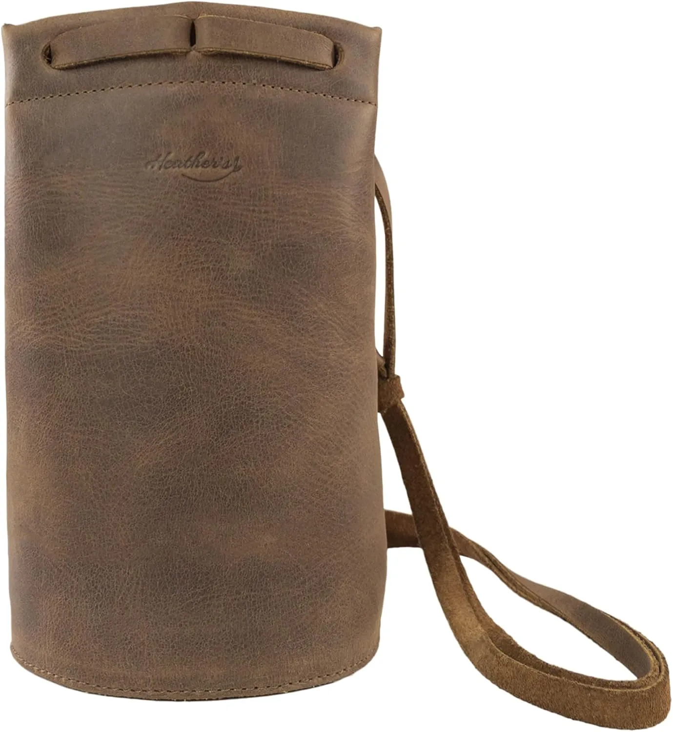 Heather's, Cylinder-Shaped Purse with Adjustable Shoulder Strap, Crossbody Bag, Messenger Bag, Full Grain Leather, Handmade, Bourbon Brown