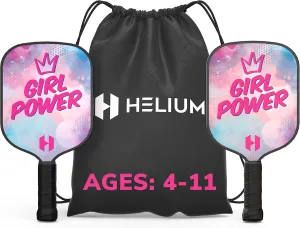 Helium Pickleball Paddle for Kids – Child Size for Children 12 and Under, Lightweight Honeycomb Core, Graphite Strike Face, Pickleball Paddle & Drawstring Bag - Girl Power