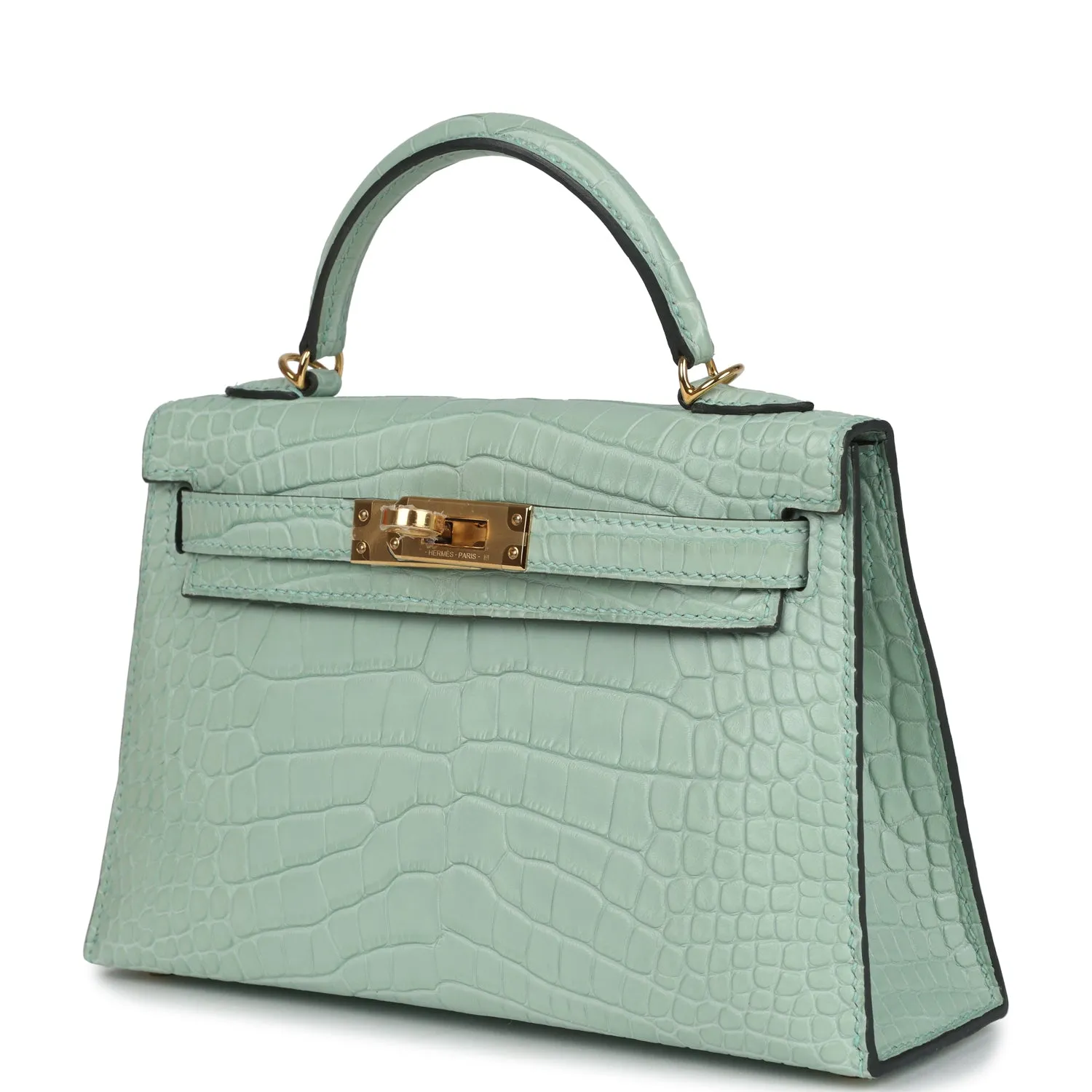Hermes Kelly Sellier 20 Vert D'Eau Matte Alligator Gold Hardware