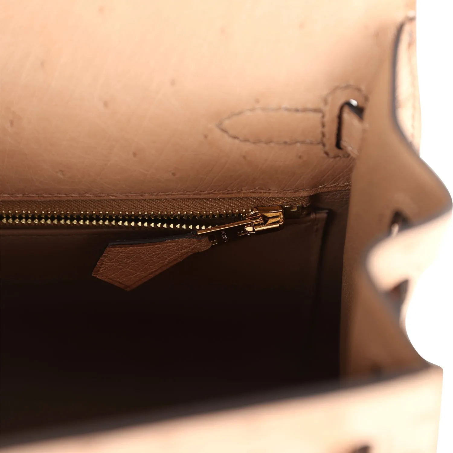 Hermes Kelly Sellier 25 Chai Ostrich Gold Hardware