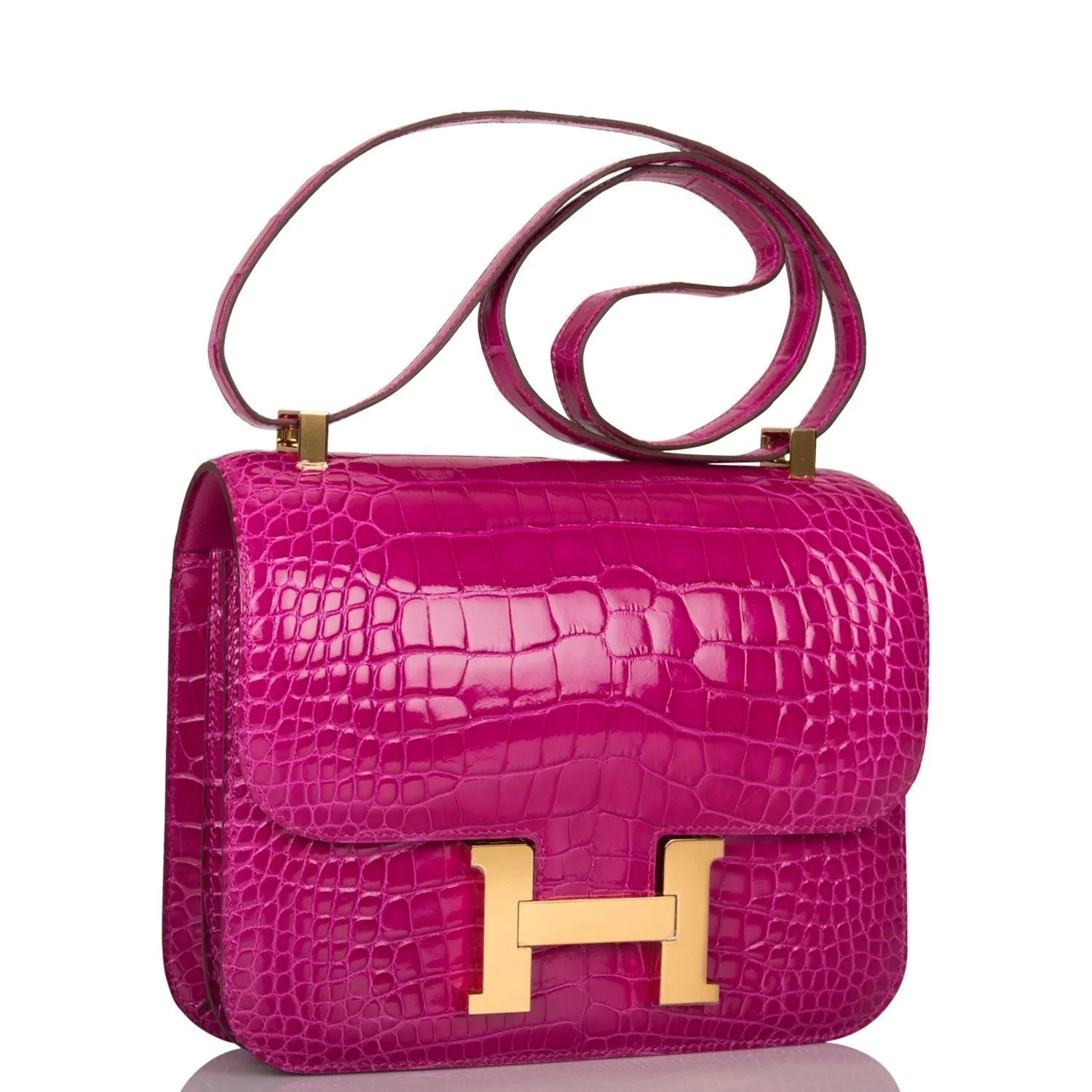 Hermes Rose Scheherazade Shiny Alligator Constance 24cm Gold Hardware