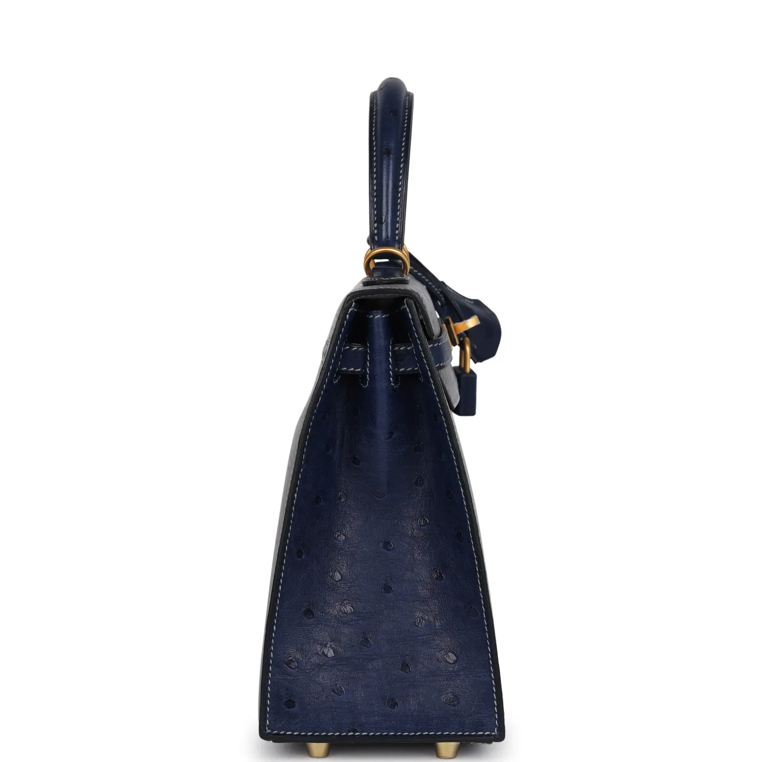 Hermes Special Order (HSS) Kelly Sellier 25 Gris Agate and Bleu Iris Ostrich Brushed Gold Hardware