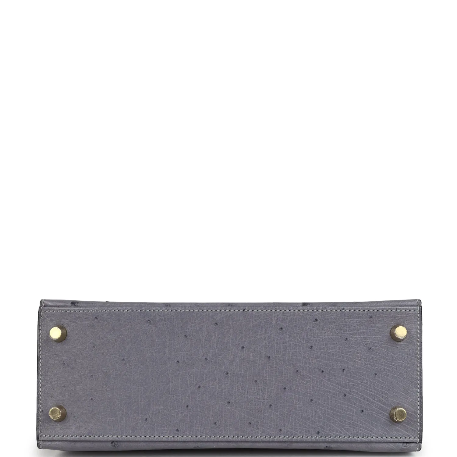 Hermes Special Order (HSS) Kelly Sellier 25 Gris Agate and Bleu Iris Ostrich Brushed Gold Hardware