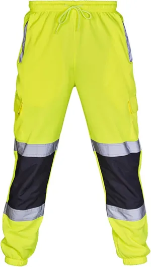 Hi Vis Lightweight Traffic Safety Work Pants for Men Industrial Cargo Pant Waterproof Rain Pants for Hiking Fishing
