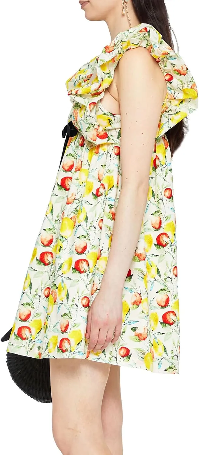 hibshaby Women's Floral Print Mini Dress V Neck Puff Sleeve Dress Short Babydoll Bow Dress