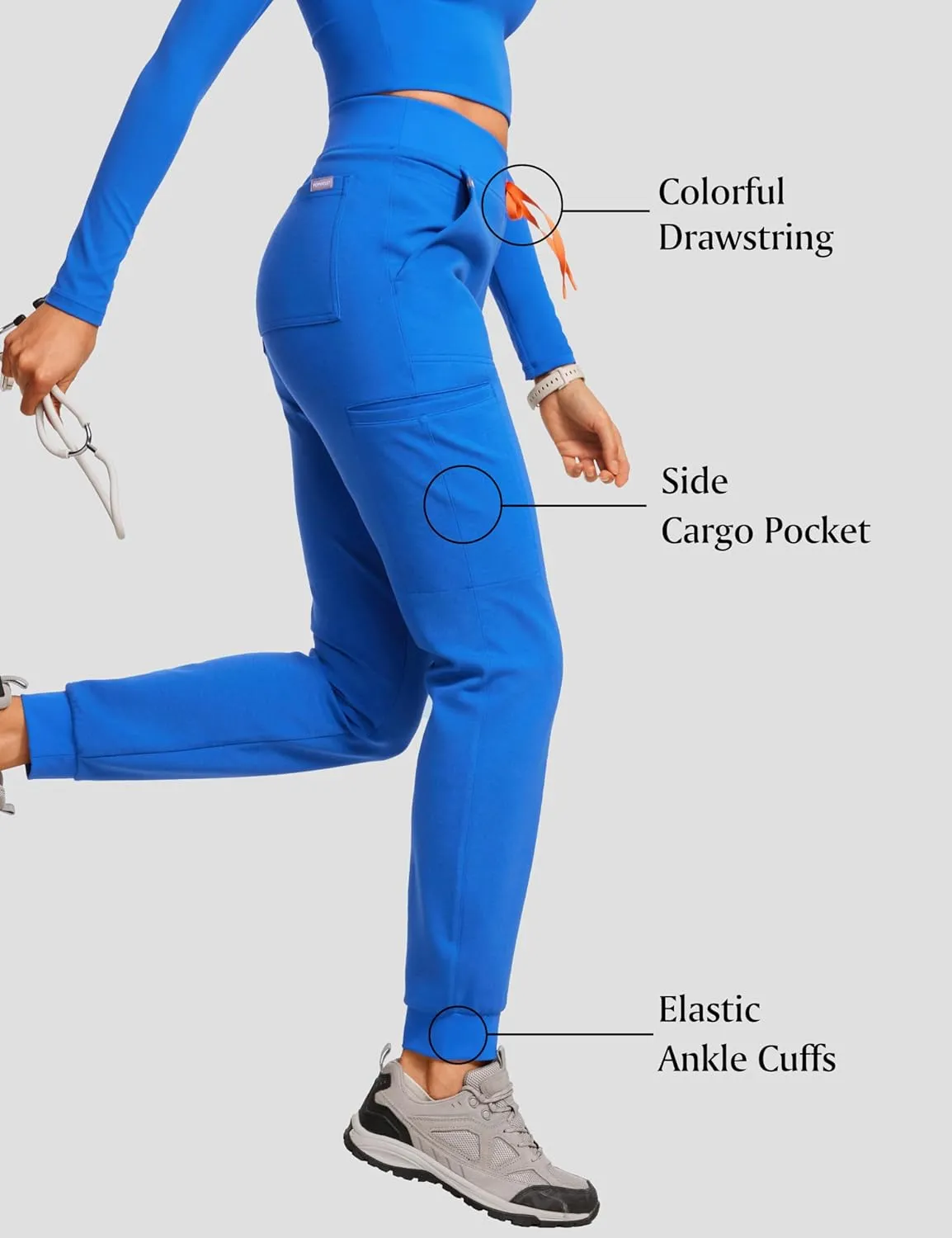 High Waisted Jogger Medical Scrub Pants Women - 7 Pockets Stretch Knit Drawstring Yoga Waistband Slim Fit Pants