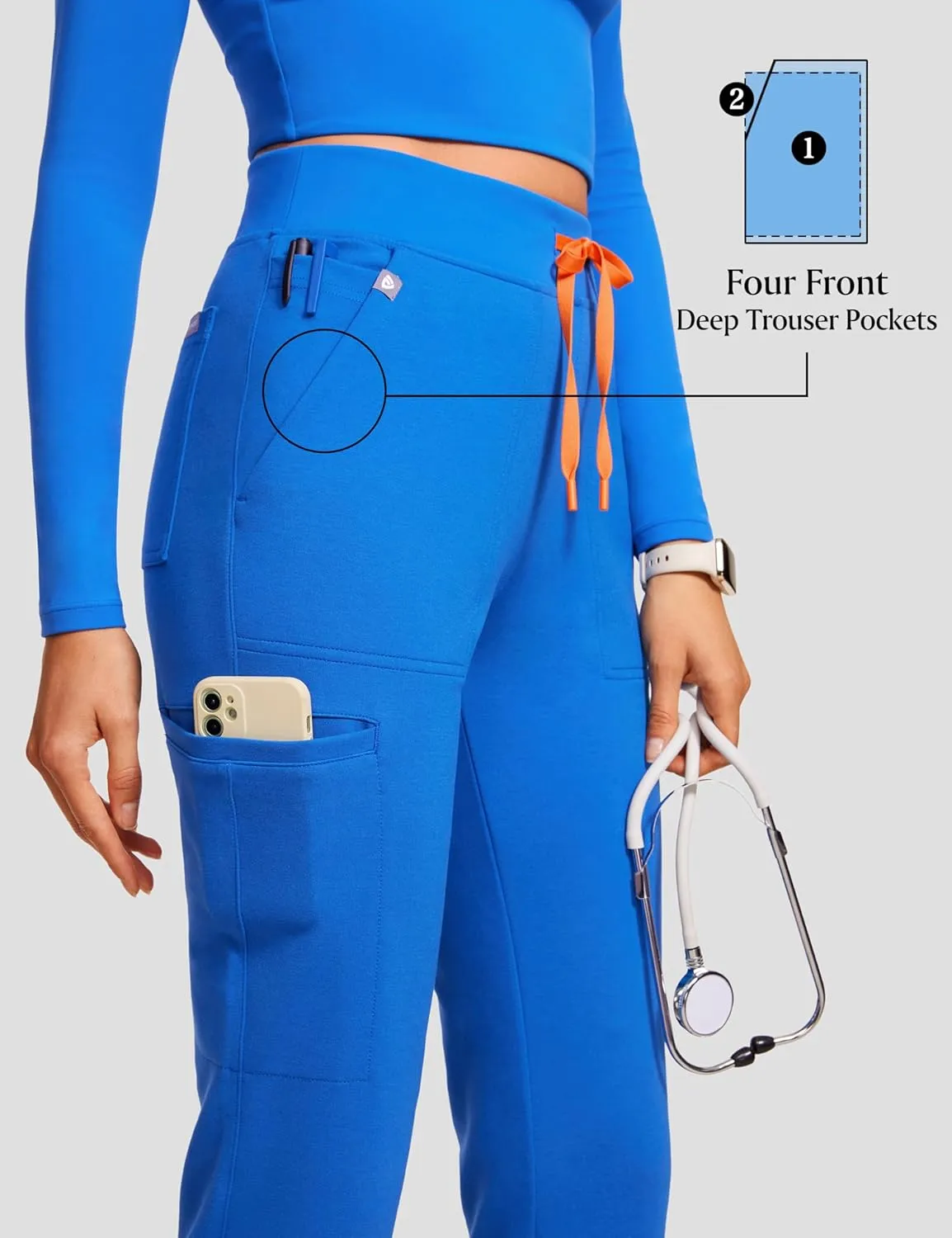 High Waisted Jogger Medical Scrub Pants Women - 7 Pockets Stretch Knit Drawstring Yoga Waistband Slim Fit Pants
