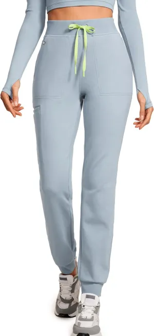 High Waisted Jogger Medical Scrub Pants Women - 7 Pockets Stretch Knit Drawstring Yoga Waistband Slim Fit Pants