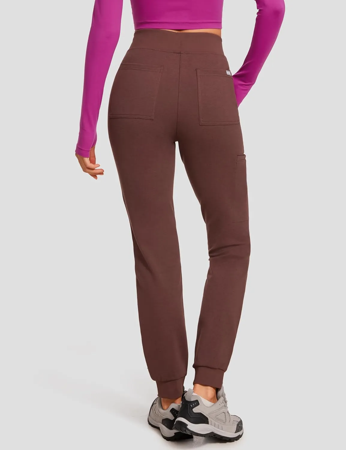 High Waisted Jogger Medical Scrub Pants Women - 7 Pockets Stretch Knit Drawstring Yoga Waistband Slim Fit Pants