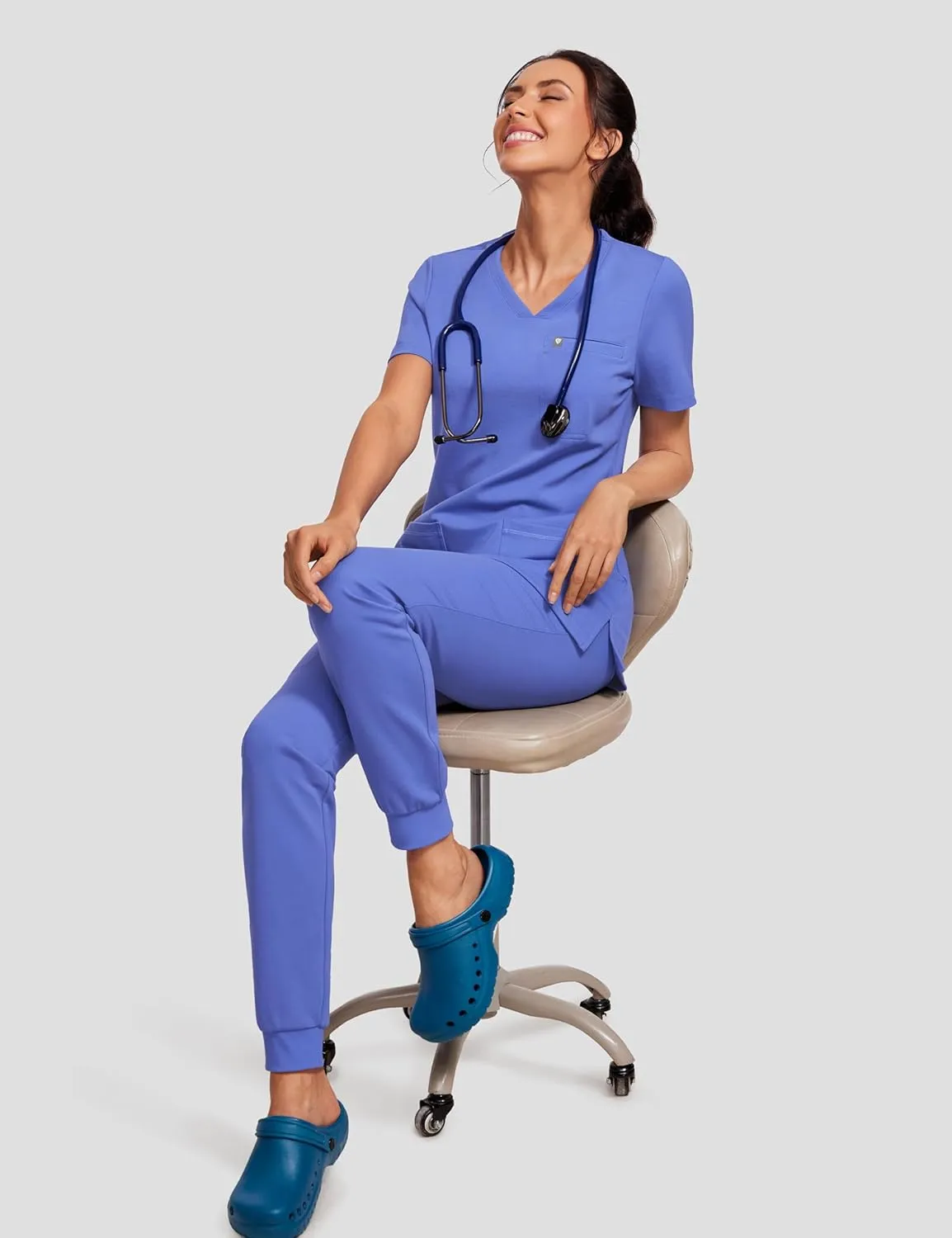 High Waisted Jogger Medical Scrub Pants Women - 7 Pockets Stretch Knit Drawstring Yoga Waistband Slim Fit Pants