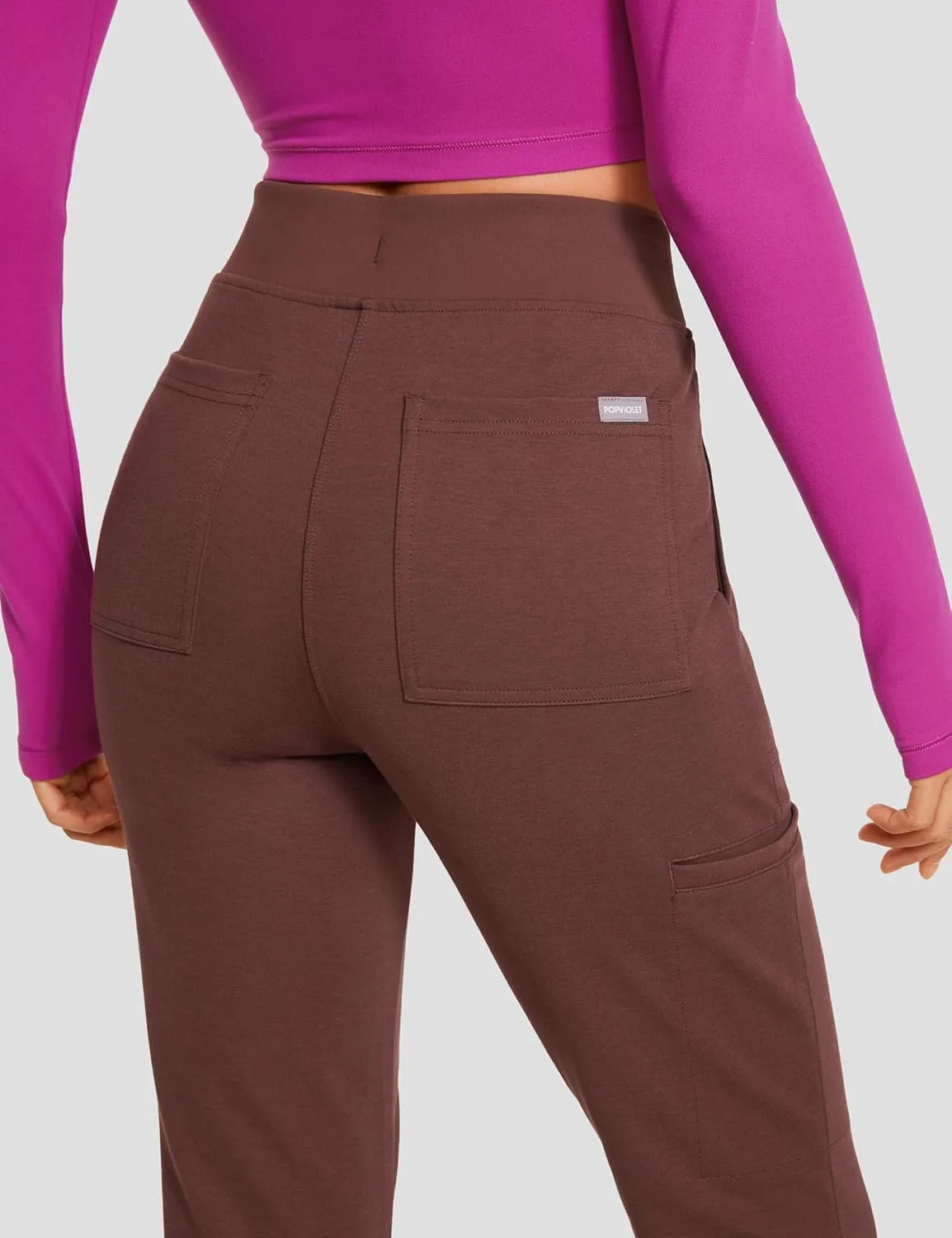 High Waisted Jogger Medical Scrub Pants Women - 7 Pockets Stretch Knit Drawstring Yoga Waistband Slim Fit Pants