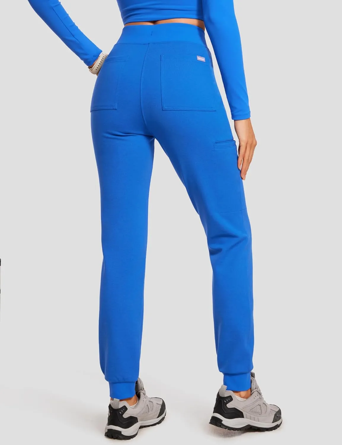 High Waisted Jogger Medical Scrub Pants Women - 7 Pockets Stretch Knit Drawstring Yoga Waistband Slim Fit Pants